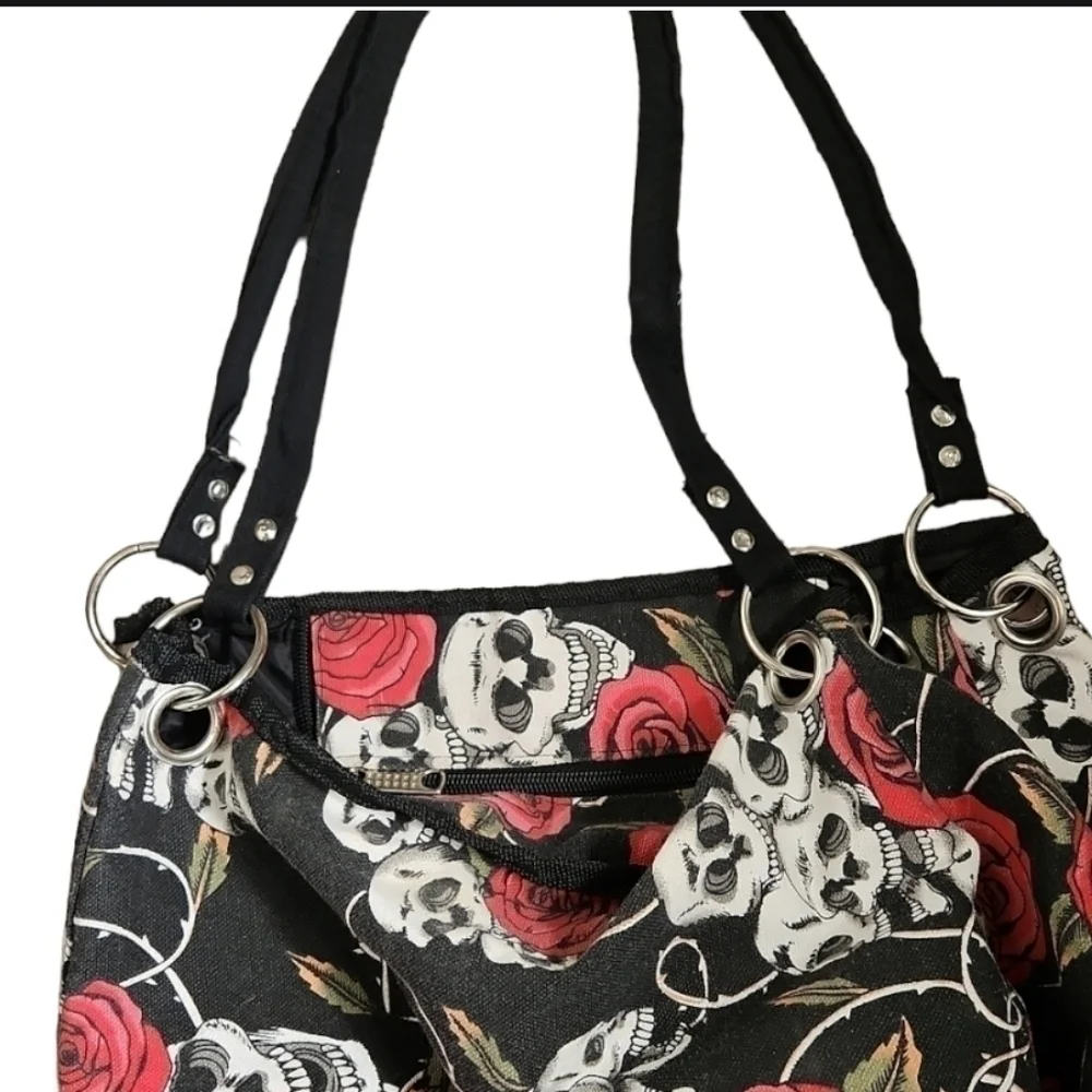 Skull and Roses Shoulder Tote Bag